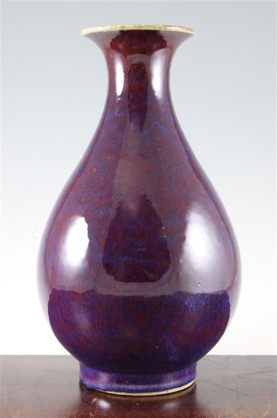 A Chinese flambe glazed pear shaped vase, Yuhuchunping, 35.5cm